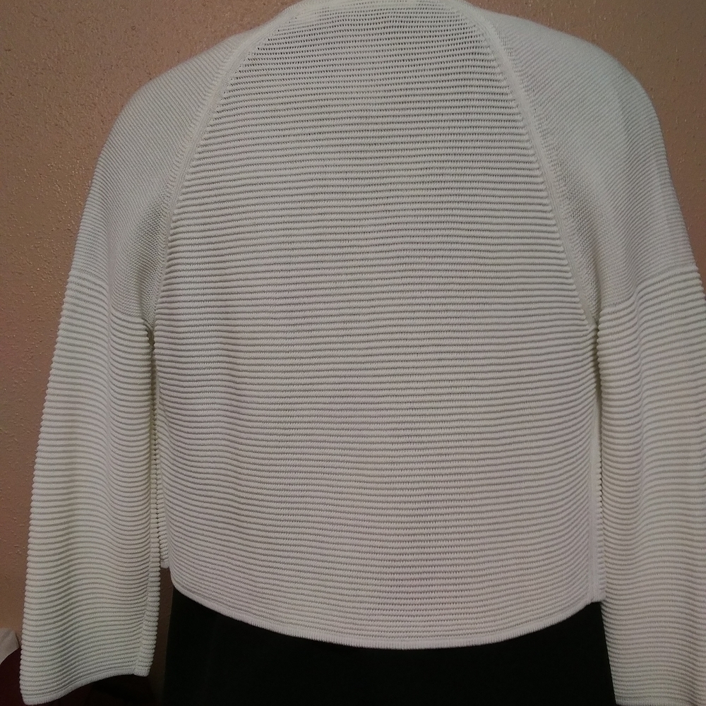 Hugo Boss White Ribbed Open-Front Cropped Cardigan - Picture 2 of 8